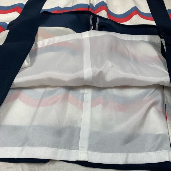 Worth New York Silk Skirt Coral Cornflower White Wave Scarf Border Print SZ 10 - Picture 7 of 7